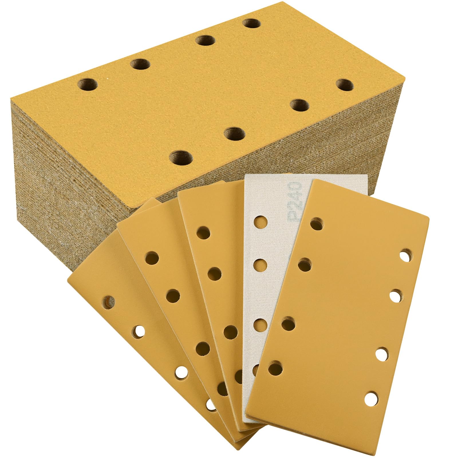 Sruhrak Upgraded Sanding Sheets 93x185mm 8 Hole, 50 Pieces Sandpaper Grits 240 Hook and Loop Sanding Pads Rectangular Sander Paper Set for Bosch Electric Sander Polishing, Rust Removal โ image 1