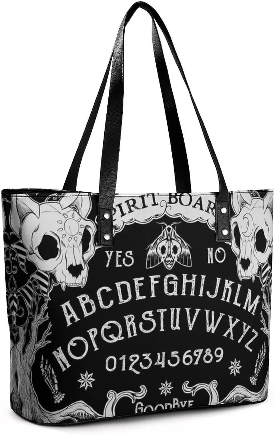 BIKINSEXWomen Tote Bag Cat Skull Head Witch Magic Board Black Gothic Large Shoulder Bag