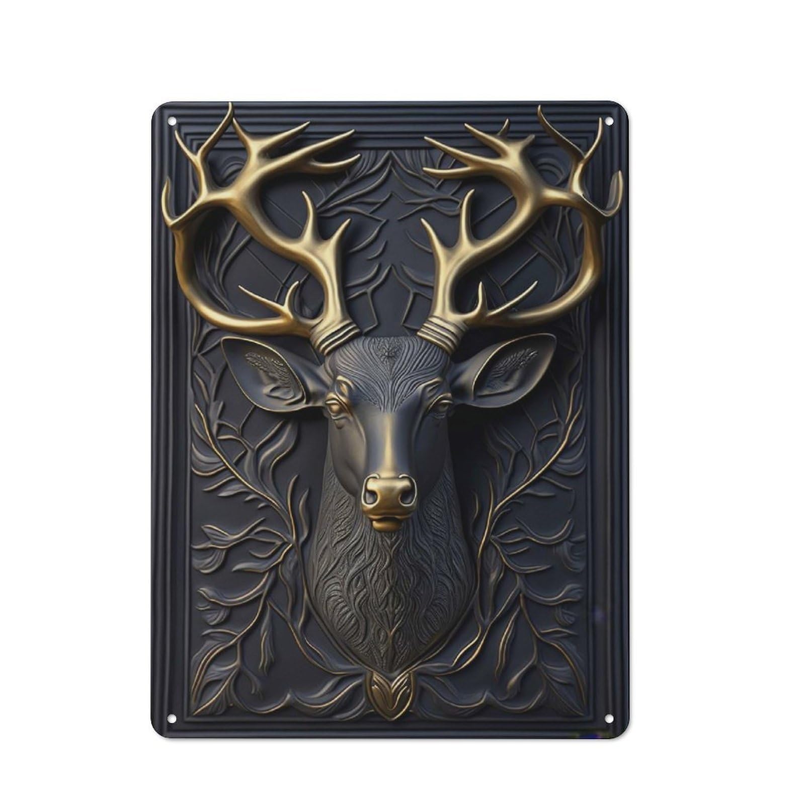 Junmoney Style-1 Deer Gold Relief Deco Rustic Metal Sign 40X30cm For Garden Room Or Summerhouse, For Themed Interiors In Garden Rooms And Summerhouses