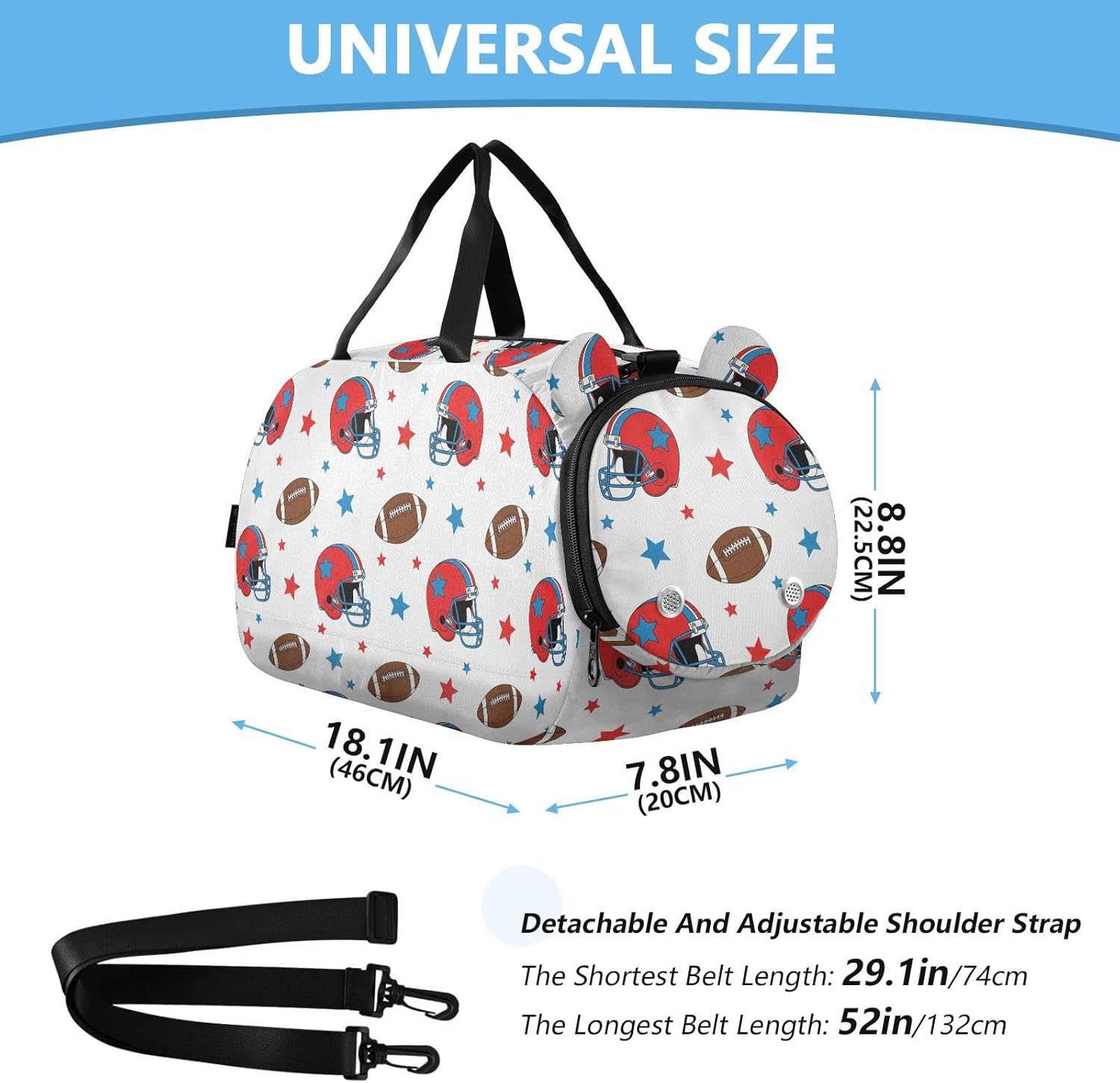 Kids Duffel Travel Bag Boys Girls Sports Football White Pattern Dance Bag Overnight Ballet Cheer Sport Tote for Teenager