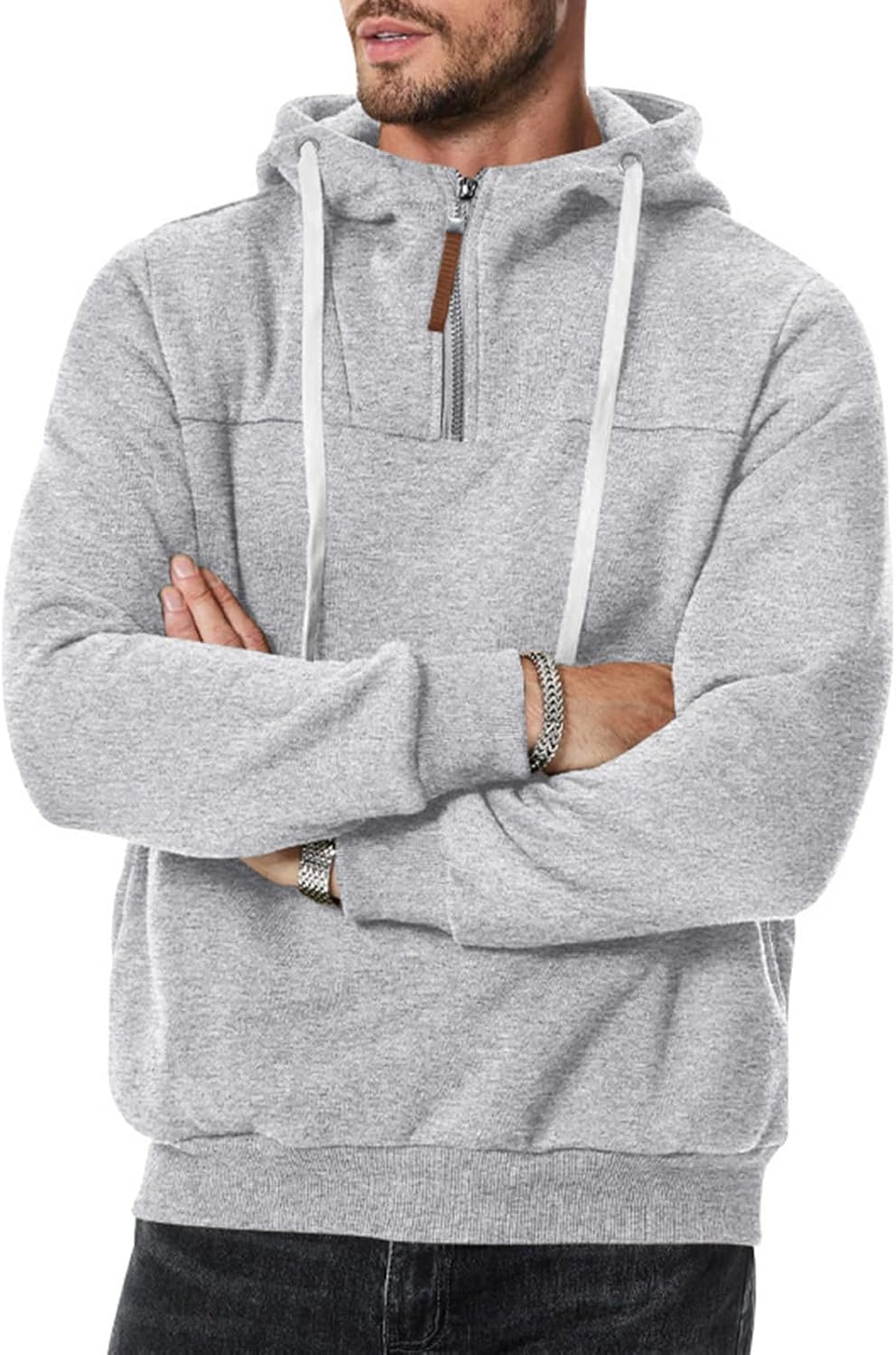 Mens Quarter Zip Hoodie Sweatshirt Warm Fleece Long Sleeve Pullover Hoodies for Men - Image 2