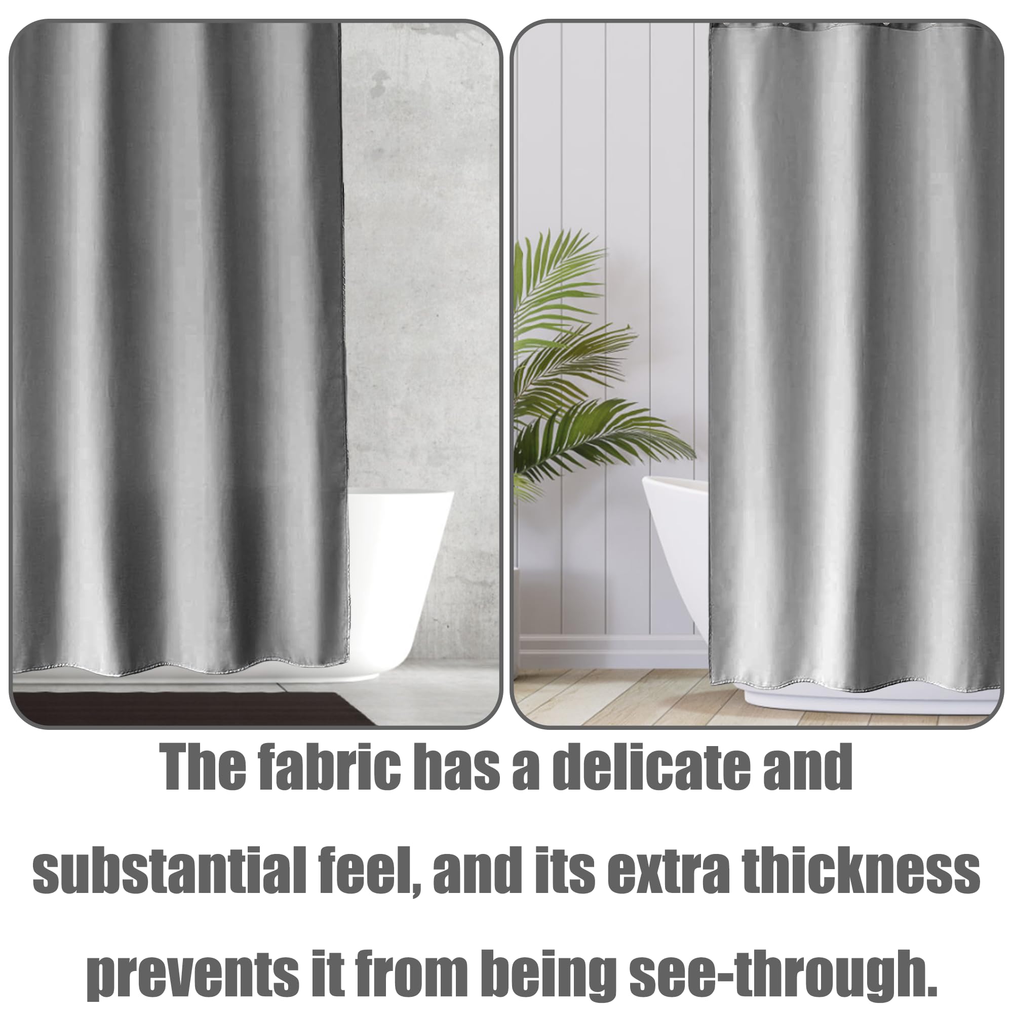 Rideau de Bain 200 x 140 cm Anti Moisissure, Imperméable, Lavable, en Tissu Polyester Rideau de Douche Petit avec Œillets et Crochets pour Baignoire Cabine de Douche, Gris