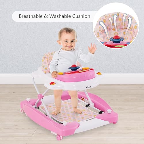 Miniatura 3 de INFANS Andador de bebé, 5 en 1 Behind Walker, mecedora sentada con bandeja de música extraíble, altura ajustable, cojín de asiento lavable, centro