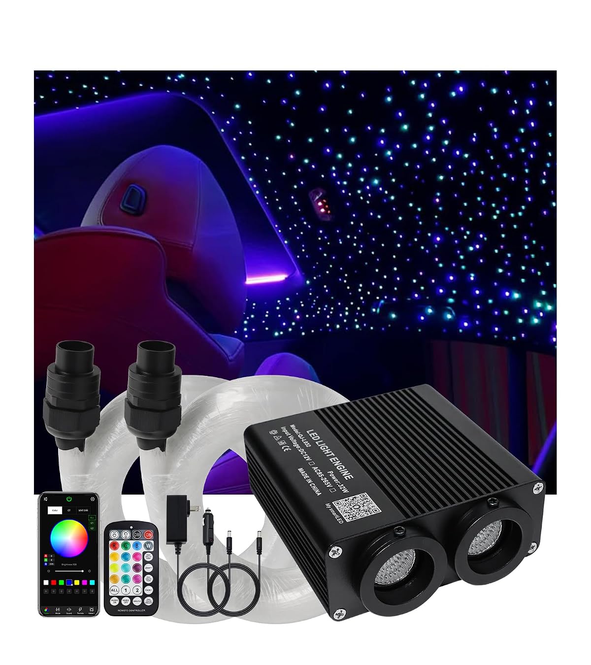 Meeby 32W RGBW APP Fiber Optic Lights Small Size Music Activated 450pcs 0.03in