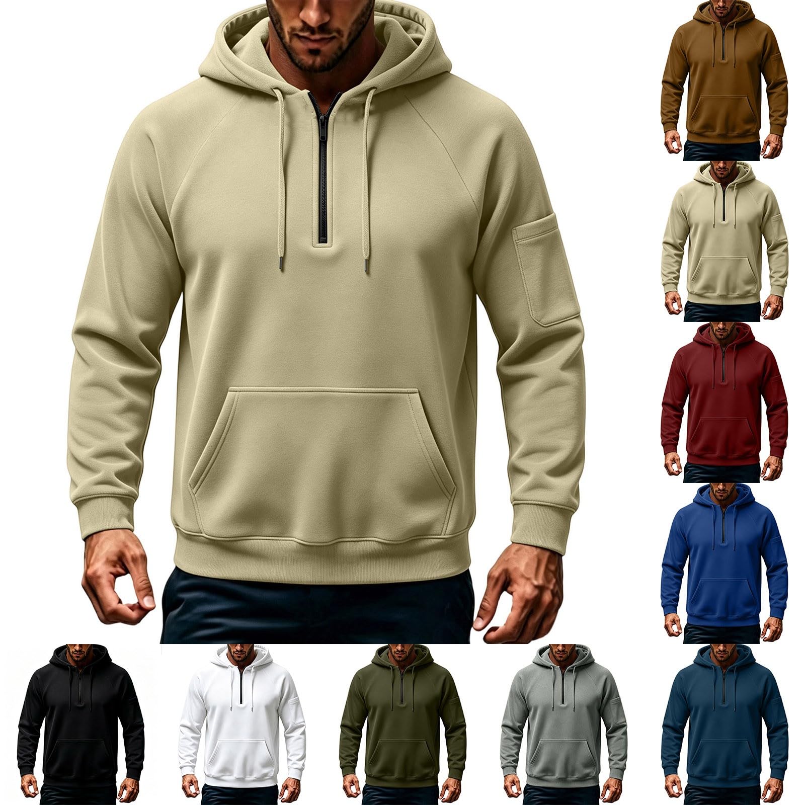 Sweat Homme Col Rond, Polaire, Fermeture Zippée, Poche, Style Sportswear