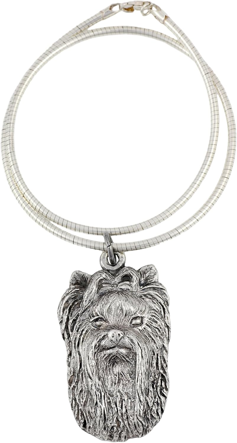 Art-Dog Collection Dog Pendant on Silver Thread - Handmade Dog Necklace with ZnAl Base and Silver Coating – Silver Dog Necklaces for Men and Women – Dog Breeds Jewelry – York Terrier
