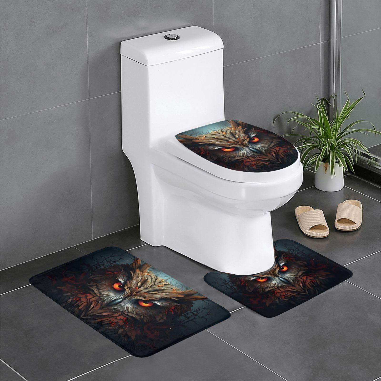 Tapis de bain antidérapant pour douche sécurisée ensemble 3 pièces hibou