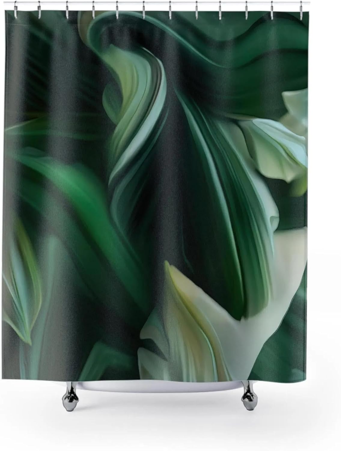Shower Curtain - Serene Green Floral Art. Botanical Bathroom Decor, Nature-Inspired Spa Bath Curtain,for Home Decor, 120x200cm/47x79in(WxH)