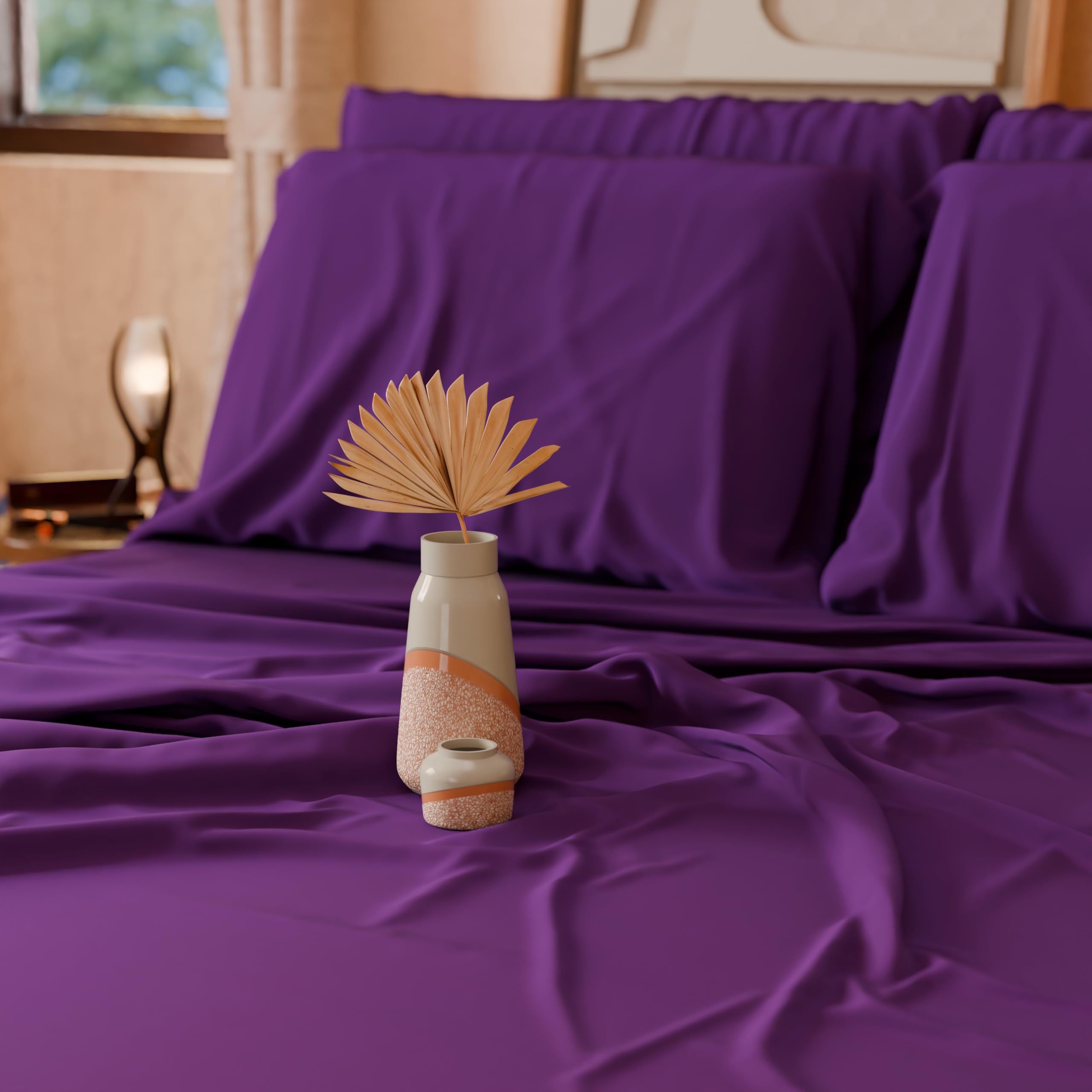 PETTI Artigiani Italiani - Parure de lit 4 pièces pour lit Double, Douce et Respirante, Comprenant Drap Plat, Drap-Housse et 2 taies d'oreiller, Coloris Prune