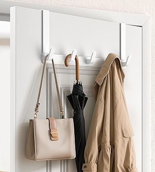 KitchLife 门挂钩，延长臂设计，浴室及毛巾收纳，光面白色