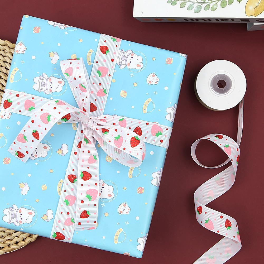 Pastel Red and Pink Strawberries with Polka Dot Grosgrain Ribbon, 1 inch x 5 Yards Fruits Ribbon for Spring and Summer Wreaths, Crafts, Trims, Hair Bow Making, Gift Wrapping (Pink) - Image 3