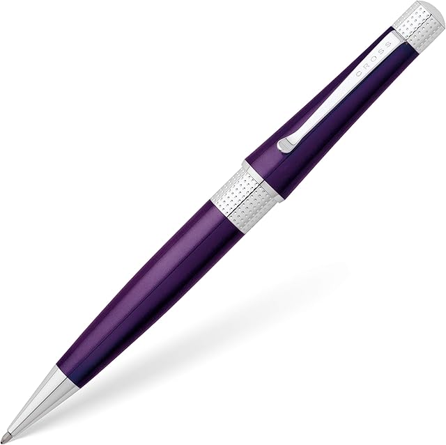 Cross Beverly Refillable Twist-Action Lustrous Laquer Ballpoint Pen with Chrome Appointments, Medium Ballpoint, includes Premium Gift Box and Black Cartridge, 1 Pack, Deep Purple