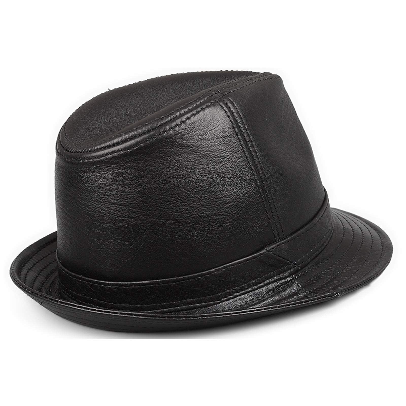 Winterhüte, Herren Leder Jazz Hut Rindsleder Gentleman Hüte Kurzer Kremp Partei Bowler Fedora Trilby Hut 55-59cm