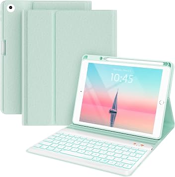 Keyboard case for iPad 5th/6th Generation 2017/2018, 9.7 Inch iPad Air 2 Case with Keyboard, Removable Wireless Backlit Keyboard Detachable, Folio Smart Cover, Tablet Case with Pencil HolderGreen