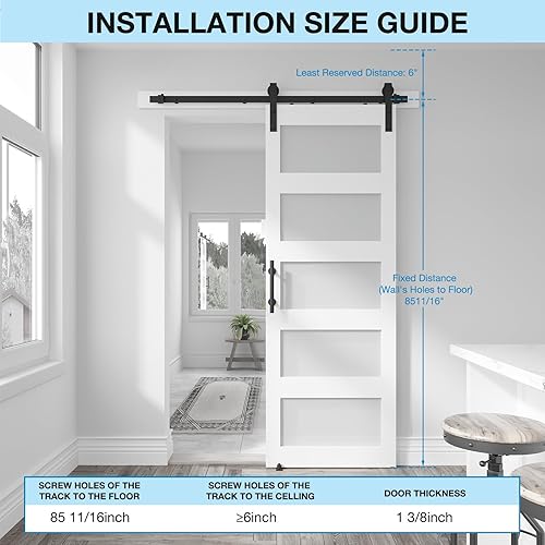 Miniatura 4 de COSHOMER Puerta corrediza de granero de vidrio de 5 paneles de 26 x 84 pulgadas con kit de herramientas de 5 pies incluido, fácil montaje con