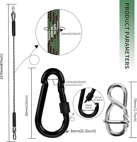Miniatura 2 de Hamaca de cuerda de columpio de árbol resistente, correas ajustables extensibles para colgar, mosquetones de 1000 libras para todos los columpios,