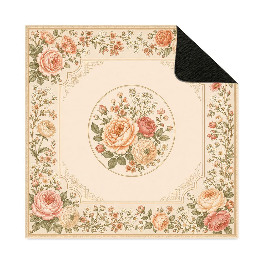 Hixingo Mahjong Mat for Square Table 19.7”-35.4” (Orange Flower,35.4”x35.4”)