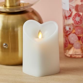 Luminara White Heart Shaped Pillar Candle - Flickering Real-Flame Technology - Remote Ready - Romantic Valentines Collection - 3.5" x4.5"