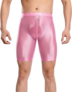 Men’s Glossy Shorts Stretchy 5-Inch Inseam Underpants Semi See Through Tights Silky Smooth Underwear