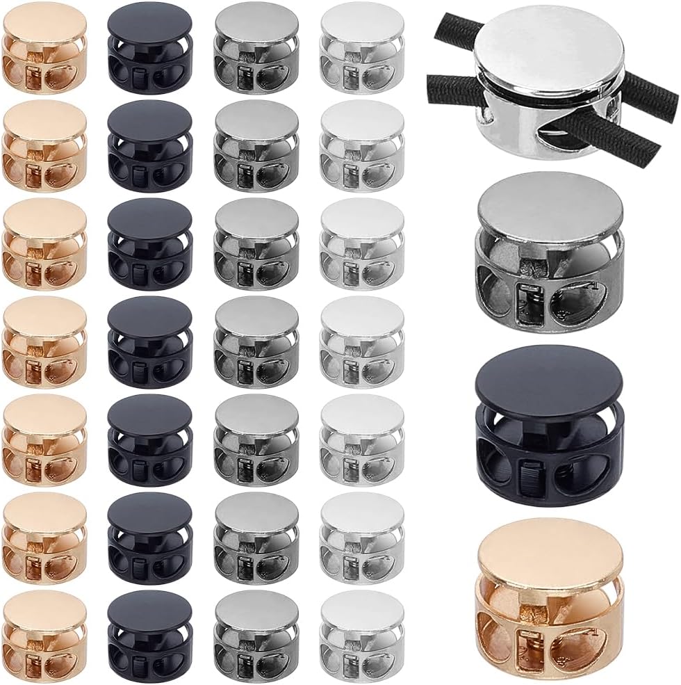 arricraft 48 Pcs Round Metal Stoppers Toggle Cord Locks, Double 4.5mm Holes Spring Stop Toggle End Stoppers, Rope Fastener Ends for Shoelaces Coats Tents Backpacks Drawstrings