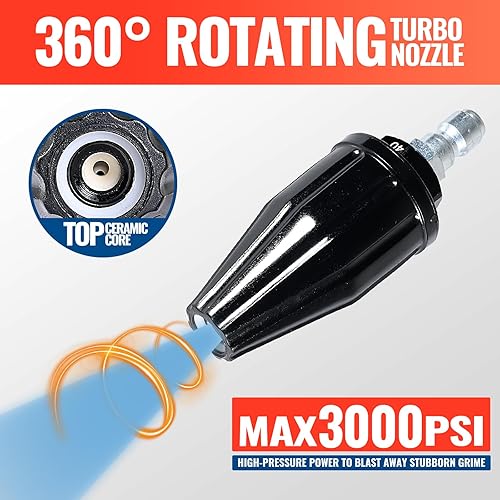Miniatura 3 de YAMATIC Boquilla turbo con puntas de lavadora a presión, 360 giratorio Turbo 3000 PSI Max 3500 PSI con conector rápido de 14 pulgadas para limpiar