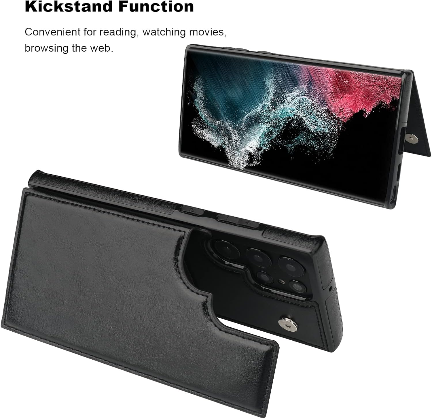 ONETOP Compatible with Samsung Galaxy S22 Ultra Wallet Case with Card Holder, PU Leather Kickstand Card Slots Case, Double Magnetic Clasp and Durable Shockproof Cover 5G 6.8 Inch(Black) - Image 5