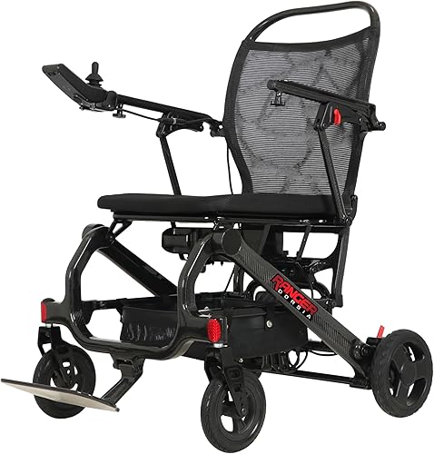 Porto Mobility Ranger Dorsia - Silla de ruedas eléctrica de carbono plegable ultraligera de 30 libras, motores duales sin escobillas, batería de
