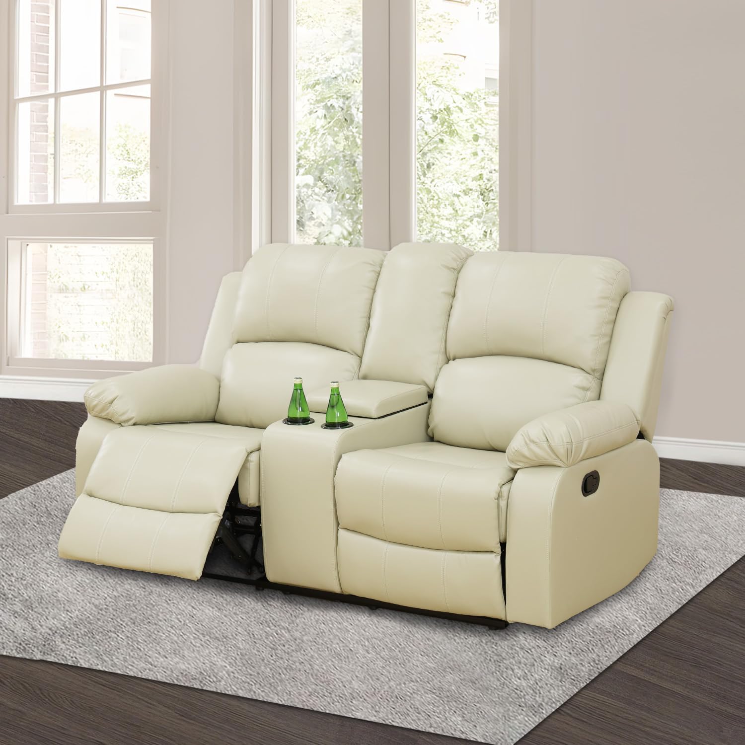 Amazon.com: GEBADOL Manual Leather Rcliner Loveseat,Living Room ...