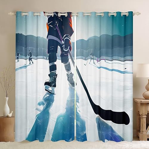 Feelyou Ice Hockey Curtains for Bedroom Living Room Kids Boys 52" x 96“