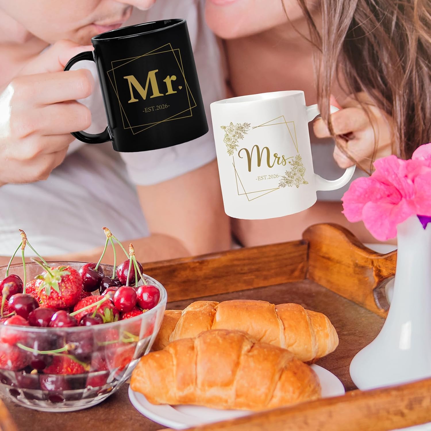 Mr and Mrs Coffee Mugs Set - Unique Wedding Gift for Couple, Newlyweds, Engagement, Bridal Shower - Personalized Couple Gift for Him & Her -40 - Image 3