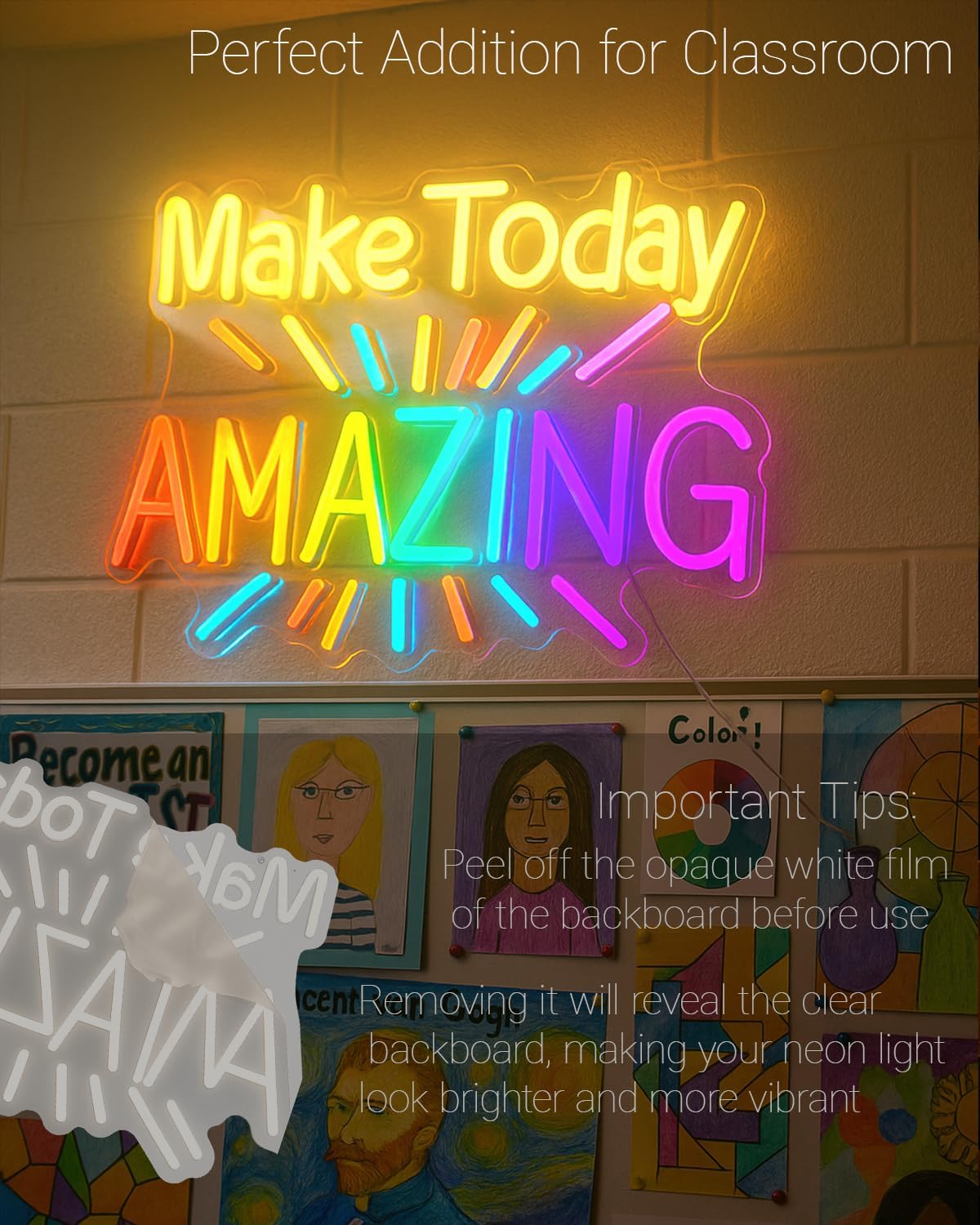 Make Today Amazing Neon Sign for Classroom Decor, Motivational Wall Light LED Sign, USB Powered Bedroom Study Decor, Birthday Gift for Children & Students - Image 2