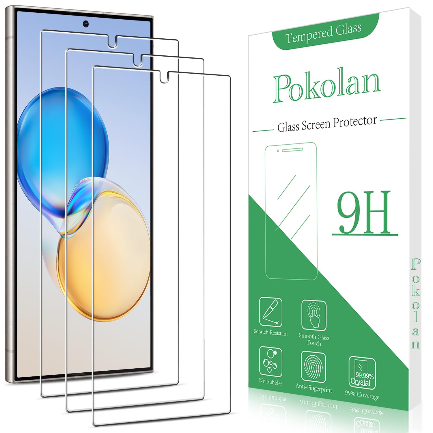 Pokolan (3 Pack Designed for Samsung Galaxy S24 Ultra Tempered Glass Screen Protector, Anti Scratch, Bubble Free