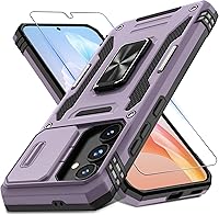 Vista 19 de DEERLAMN - Funda para Samsung Galaxy A15 5G con cubierta deslizante para la cámara + protector de pantalla (1 paquete), soporte giratorio con anillo