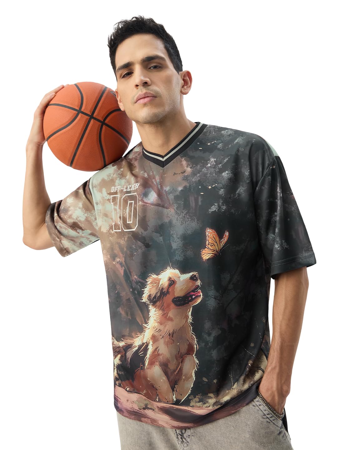 the souled store Pets On Prints: Dog's Life Men and Boys Short Sleeves V-Neck Black Graphic Printed Dog Graphic Quick Dry Sporty Casual Polyester Oversized Jerseys-picture-27