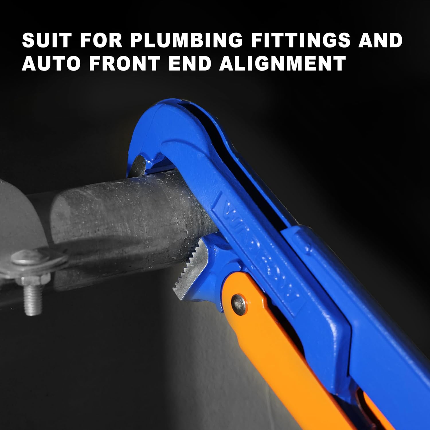 WADFOW Swedish Pattern Type A pipe Wrench: Size 1" with 40 mm Max Jaw Opening, 12 inch x 90 Degree Angle Corner Pipework, Red Lacquered Finish
