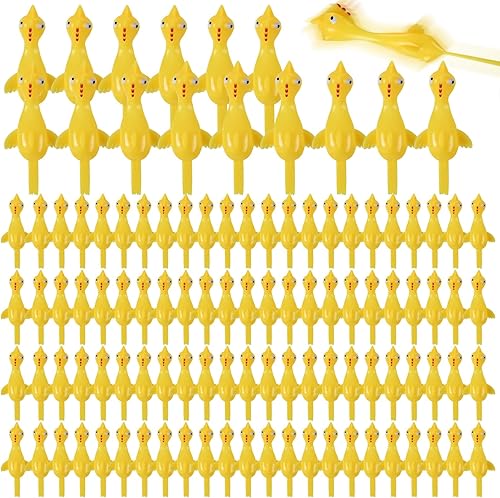 Jenaai 500 piezas de pollo volador tirachinas de goma parpadeante de pollo a granel para el día de Pascua, amarillo, elástico, regalo de catapulta