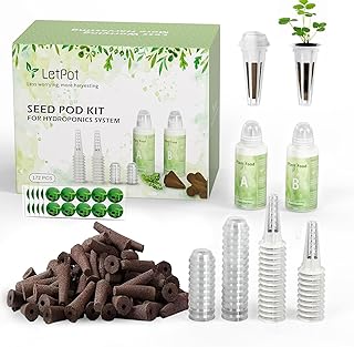 LETPOT 172 STK. Seed Pod Kits, Hydroponische Wachstumsschwämme, Grow Anything Kit Pod für Hydroponik mit 60 Schwämmen, 2 Nährstoffflaschen, 25 Körben, 60 Aufklebern, 25 Keimhauben
