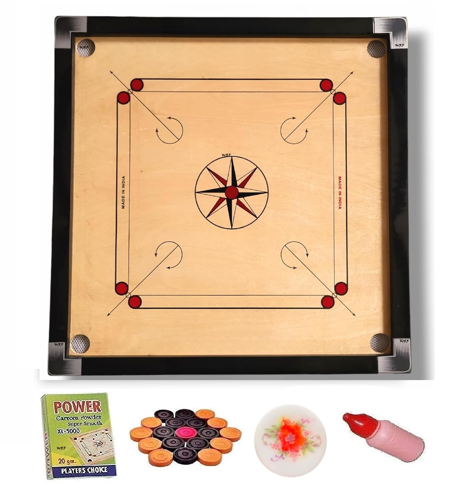 WRF Superior Matte Finish Practice Carrom Board for Serious Professional Practice with Coins Striker and Powder Black New(32 inch Carrom TS-1)
