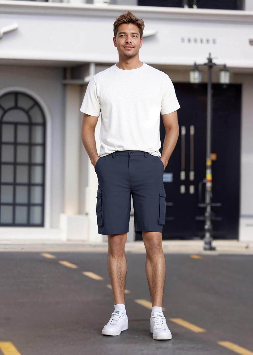 Agile Mens Casual Summer Flat Front Essential Stretch Shorts/Cargo Shorts with Pockets - Image 5