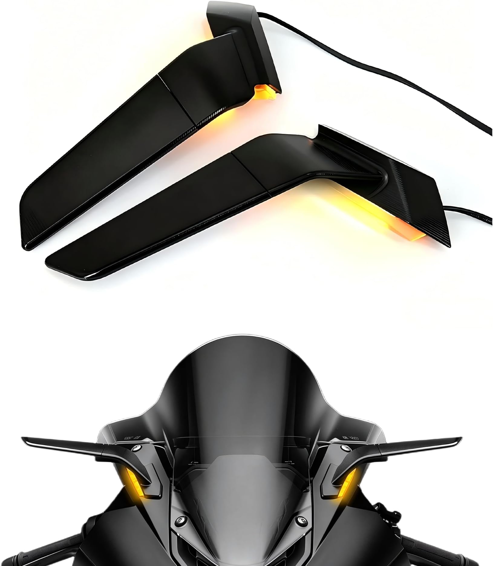 VITINO Motorcycle Rearview Wing LED Turn Signal Mirrors 360° Rotatable Rearview Stealth Mirror Fit for BMW S1000RR 2019-2024