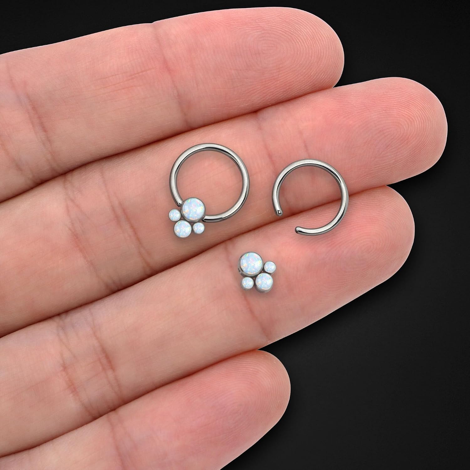 Titanium Captive Bead Ring with Four Gemstones, Daith Hoop Septum Jewelry Piercing Ring Nose Hoop Piercing