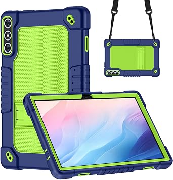 Compatible with KADYBE Model D106 10.1 inch/MEIZE D106 Silicone Hard Back Hybrid Cover & Kickstand Shoulder Strap Case for FEONAL 10.1 inch DMOAO D5 Tablet 2024 Navygreen
