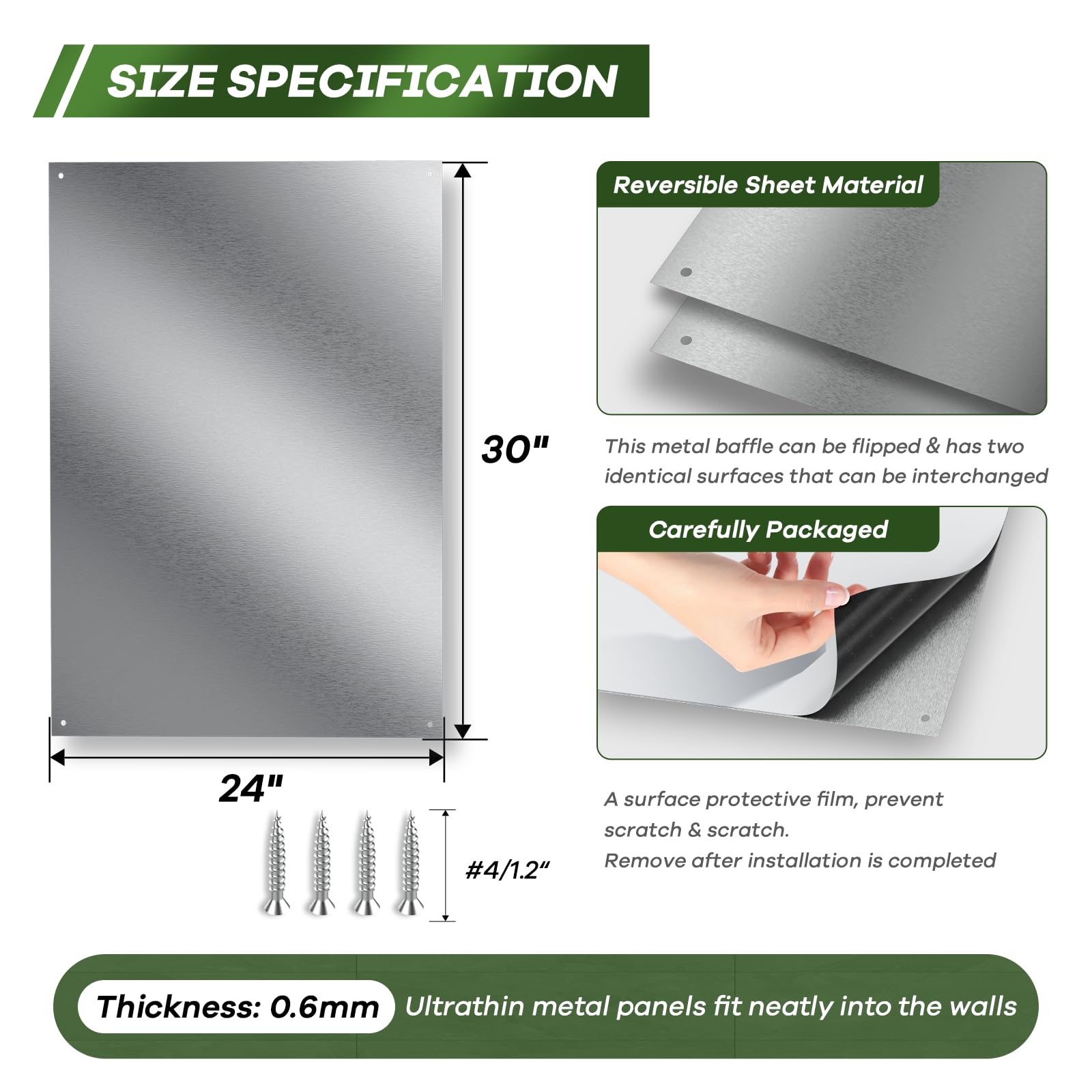Ultra-Thin & Reversible Stainless Steel Stove Backsplash Panel, 24" x 30" Splatter Guard for Kitchen Wall & Range Hood | Easy Installation with Pre-Drilled Holes & Mounting Screws Included - 2
