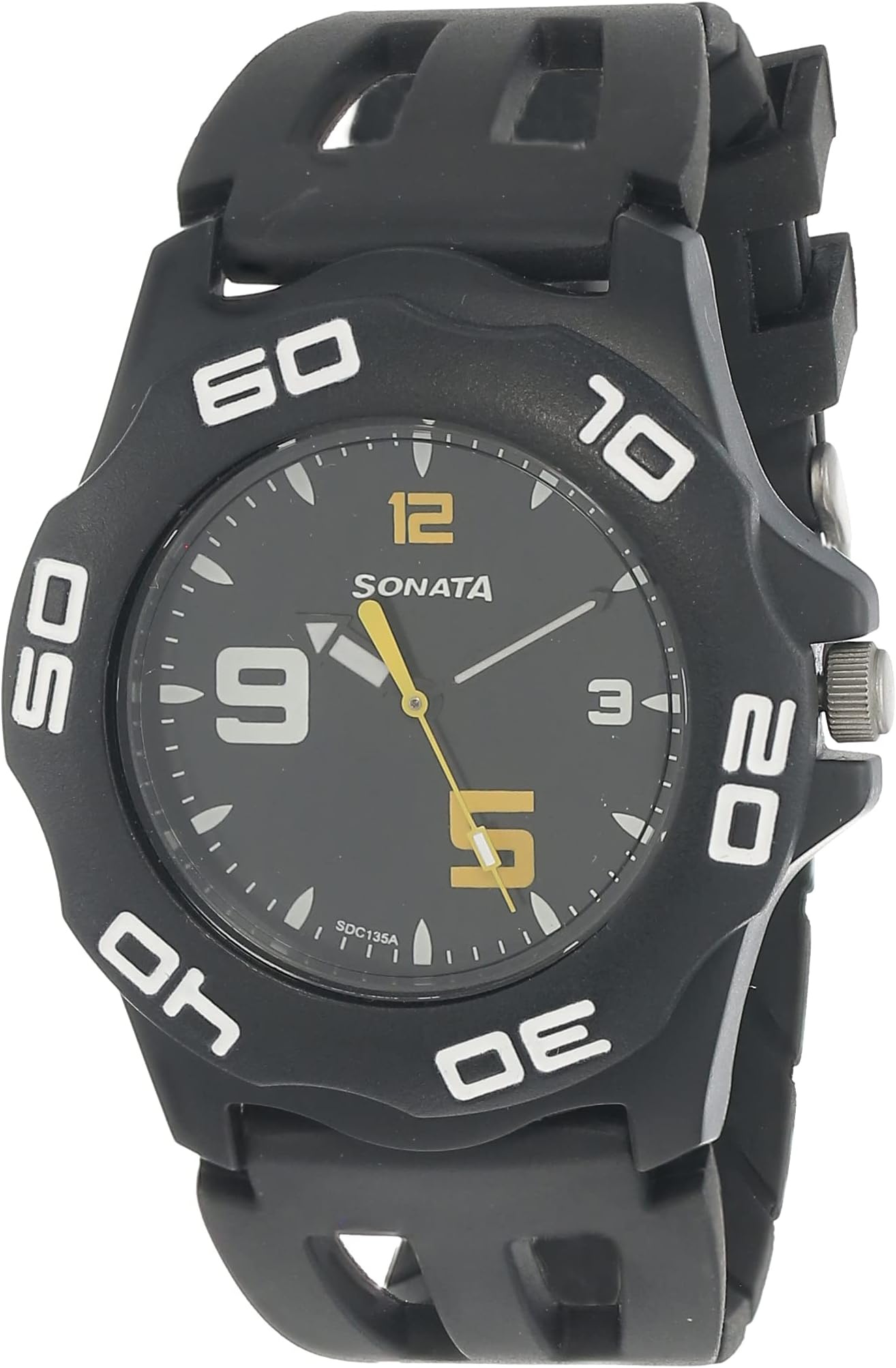 SF Quartz Analog Black Dial Plastic Strap Watch for Men-NS7929PP08