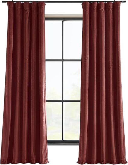 HPD Half Price Drapes Signature Velvet Thermal Blackout Curtains for Living Room 120 Inch Long (1 Panel) Rod Pocket Insulated Blackout Curtains for Bedroom Window Curtains, 50W x 120L, Crimson Rust