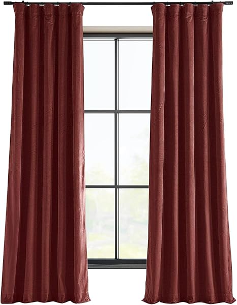 HPD Half Price Drapes Signature Velvet Thermal Blackout Curtains for Living Room 120 Inch Long (1 Panel) Rod Pocket Insulated Blackout Curtains for Bedroom Window Curtains, 50W x 120L, Crimson Rust
