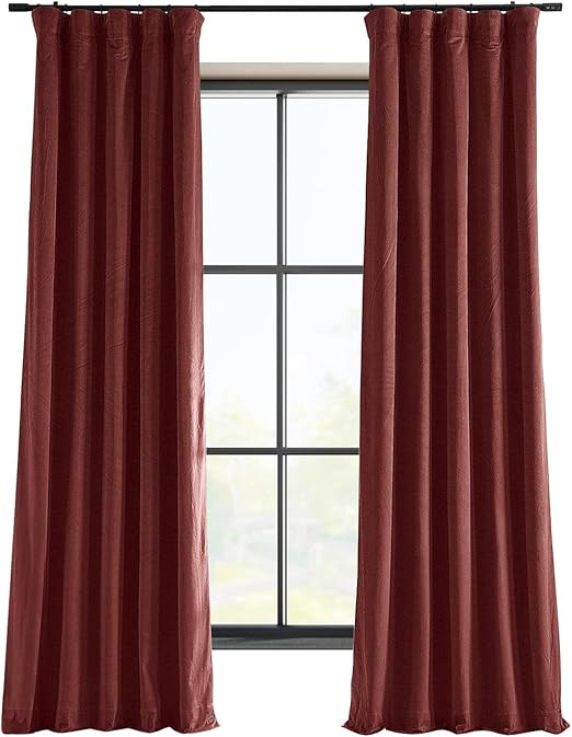 HPD Half Price Drapes Signature Velvet Thermal Blackout Curtains for Living Room 120 Inch Long (1 Panel) Rod Pocket Insulated Blackout Curtains for Bedroom Window Curtains, 50W x 120L, Crimson Rust