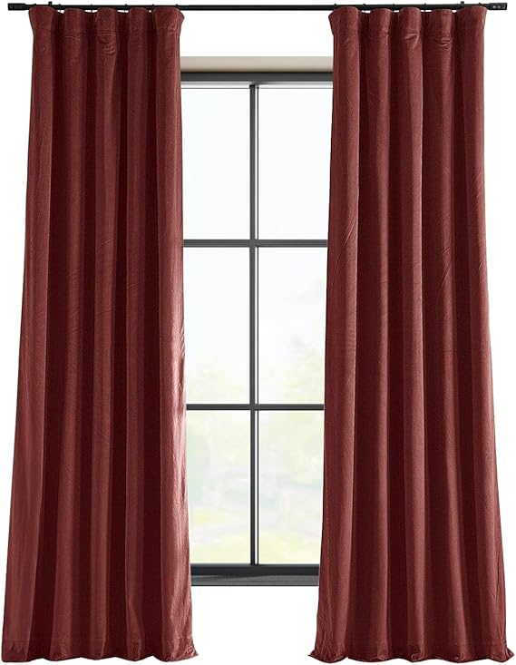 HPD Half Price Drapes Signature Velvet Thermal Blackout Curtains for Living Room 120 Inch Long (1 Panel) Rod Pocket Insulated Blackout Curtains for Bedroom Window Curtains, 50W x 120L, Crimson Rust