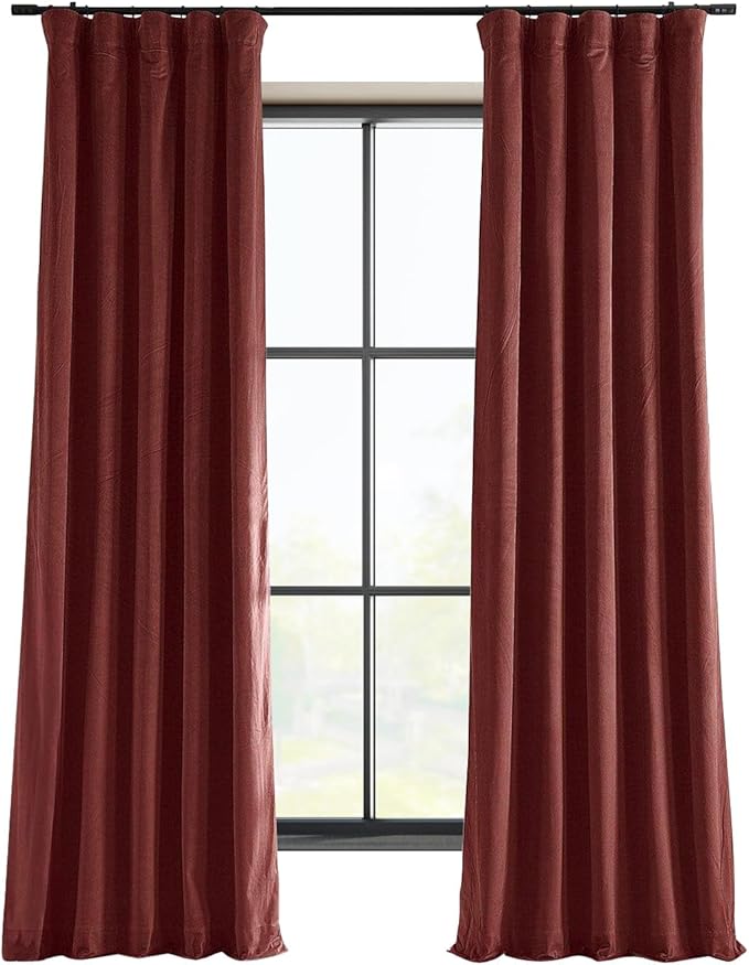 HPD Half Price Drapes Signature Velvet Thermal Blackout Curtains for Living Room 120 Inch Long (1 Panel) Rod Pocket Insulated Blackout Curtains for Bedroom Window Curtains, 50W x 120L, Crimson Rust