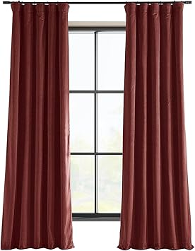 HPD Half Price Drapes Signature Velvet Thermal Blackout Curtains for Living Room 120 Inch Long (1 Panel) Rod Pocket Insulated Blackout Curtains for Bedroom Window Curtains, 50W x 120L, Crimson Rust